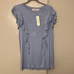 Light blue short sleeved flutter top